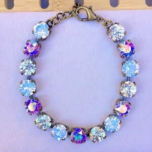 White Opal + Aurora Borealis Antique Brass Crystal Tennis Bracelet